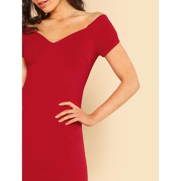 Red Off the Shoulder Bodycon Mermaid Midi Dress - Picture 4 of 6